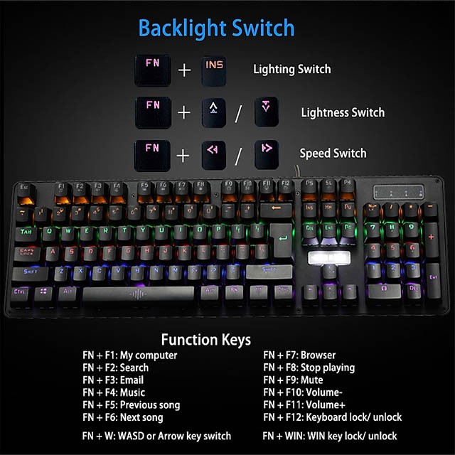 Bàn phím cơ gaming Bosston MK912 ❤️FREESHIP❤️ Blue switch Led RGB Rainbow 09 chế độ - BH 12 tháng - Bibitechs