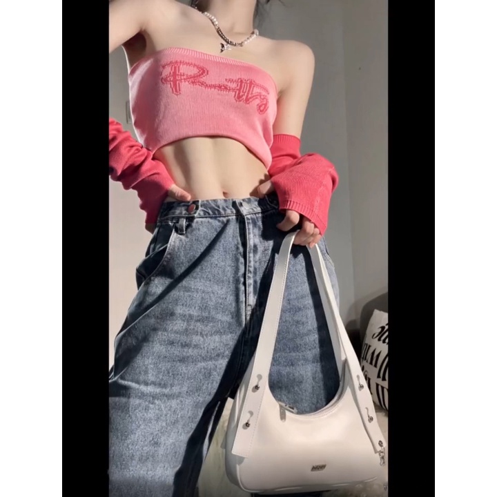 【ZHELIHANGFEI】Áo Dệt Kim Không Dây Kiểu Dáng Quyến Rũ Hợp Thời Trang