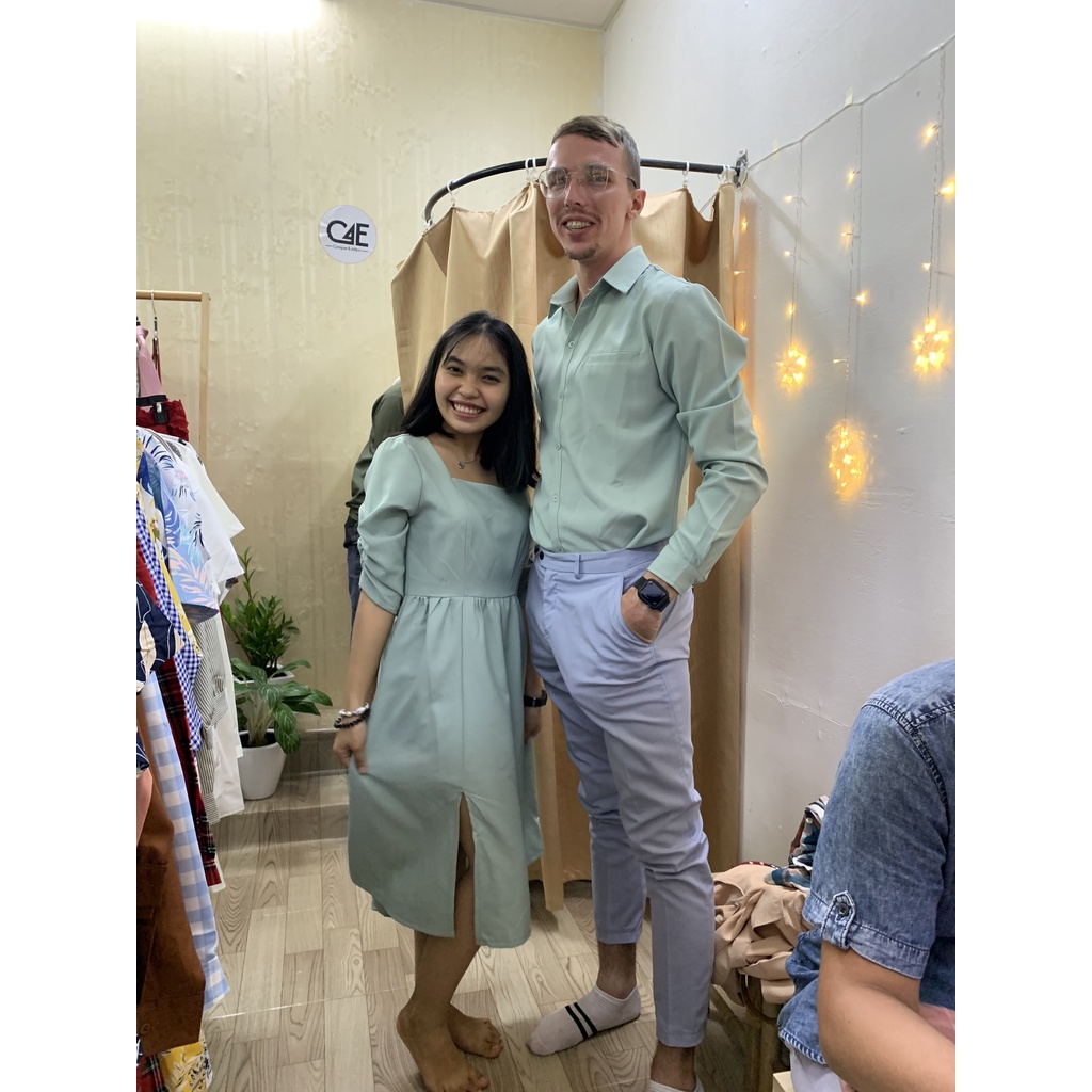 Set đồ đôi, đồ cặp chụp cưới, dạo phố mint xẻ tà siêu xinh giá rẻ Forever Couple Store (giá gồm áo váy)