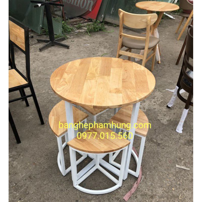 bộ bàn ghế cafe mặt gỗ chân sắt giá rẻ