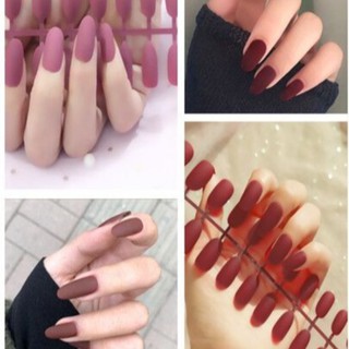 Bộ 24 móng tay giả đầu tròn màu lì thời trang