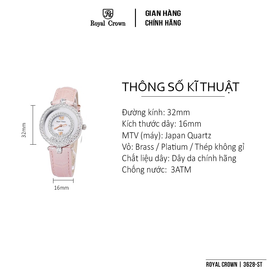 Đồng hồ nữ chính hãng Royal Crown 3628 Strap Watch (Hồng)