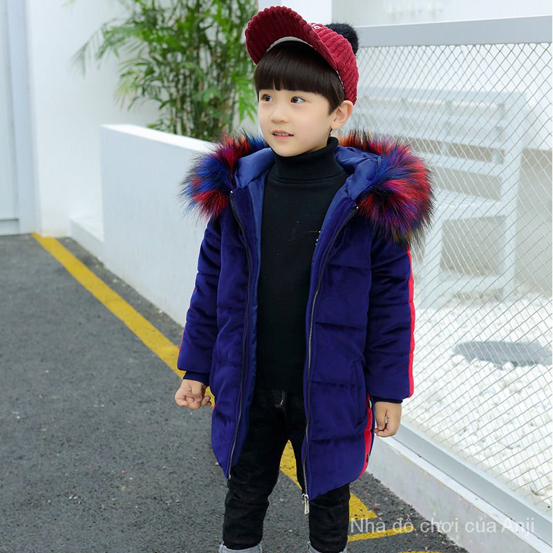Korean Version Winter Long Baby Boys Velvet Thick Cotton Jacket