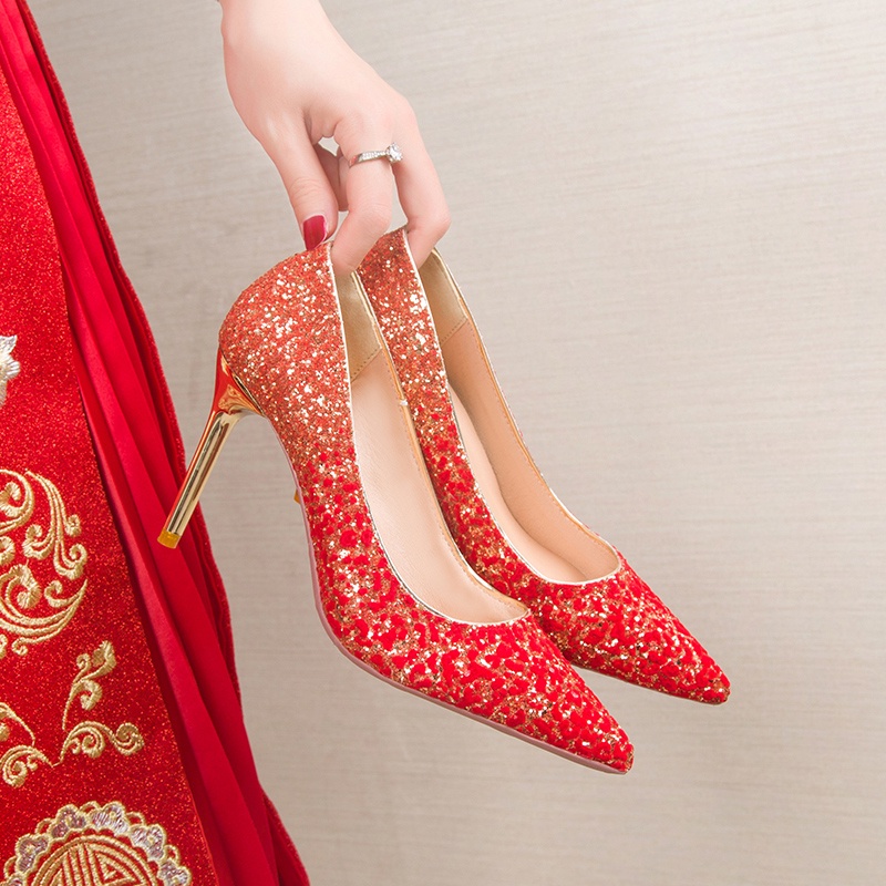 Giày Cao Gót Mũi Nhọn Đính Đá Pha Lê Màu Sắc Gradient Phong Cách Trung Hoa Cho Nữ