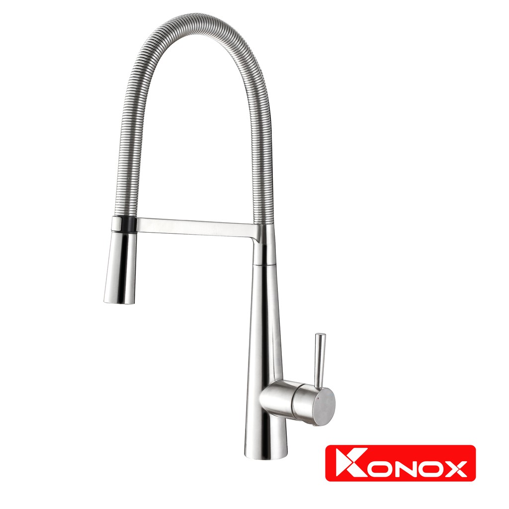 Vòi rửa bát cần mềm KONOX KN1909 hợp kim đồng 61% tiêu chuẩn Châu Âu CW617N, bề mặt xử lý công nghệ PVD Chrome 5 lớp