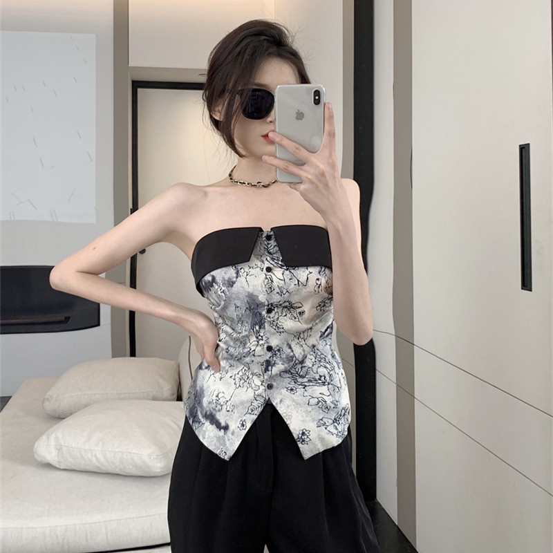 Áo Ống In Màu Nhuộm Hở Vai Thời Trang Mùa Hè Dễ Phối Đồ