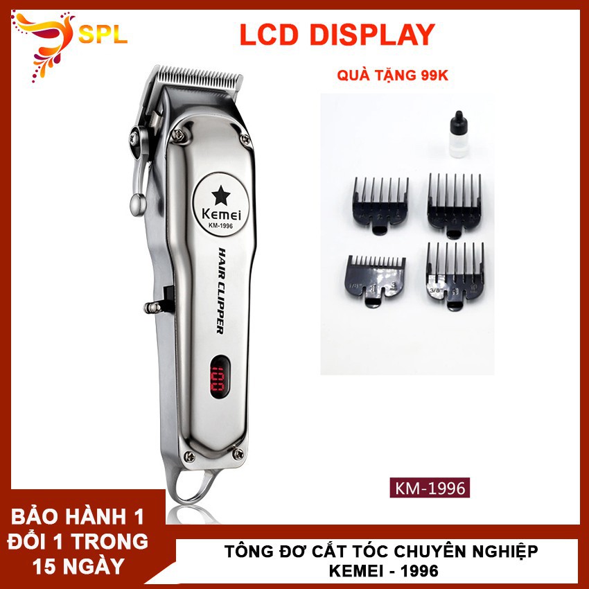 Tông đơ cắt tóc cao cấp Kemei 1996 ,led kĩ thuật số , chuyên fade tóc cho salon,dung lượng pin lớn,thân máy bằng thép ng