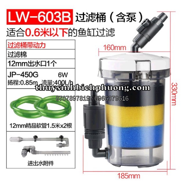 LỌC PHỤ SUNSUN 603B CÓ BƠM NGOÀI SUNSUN - LỌC CHO HỒ THUỶ SINH TỪ 30 - 60CM