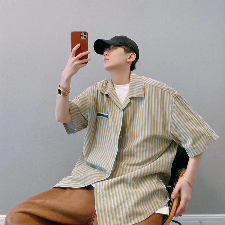 Áo Sơ Mi Nam Tay Ngắn Kẻ Sọc Thời Trang Hàn Quốc