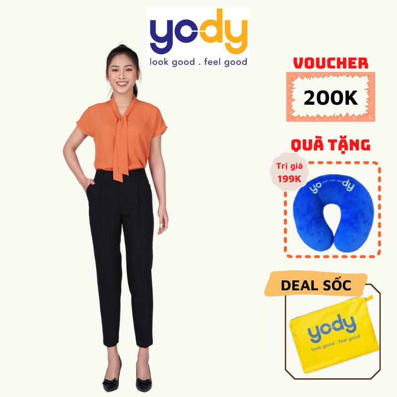Quần tây nữ YODY lưng cao đai phối chun chất vải Tuytsi trơn màu, phù hợp công sở QAN5074