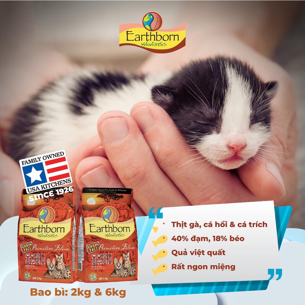 EARTHBORN - HẠT CAO CẤP CHO MÈO TỪ MỸ Bao 6kg