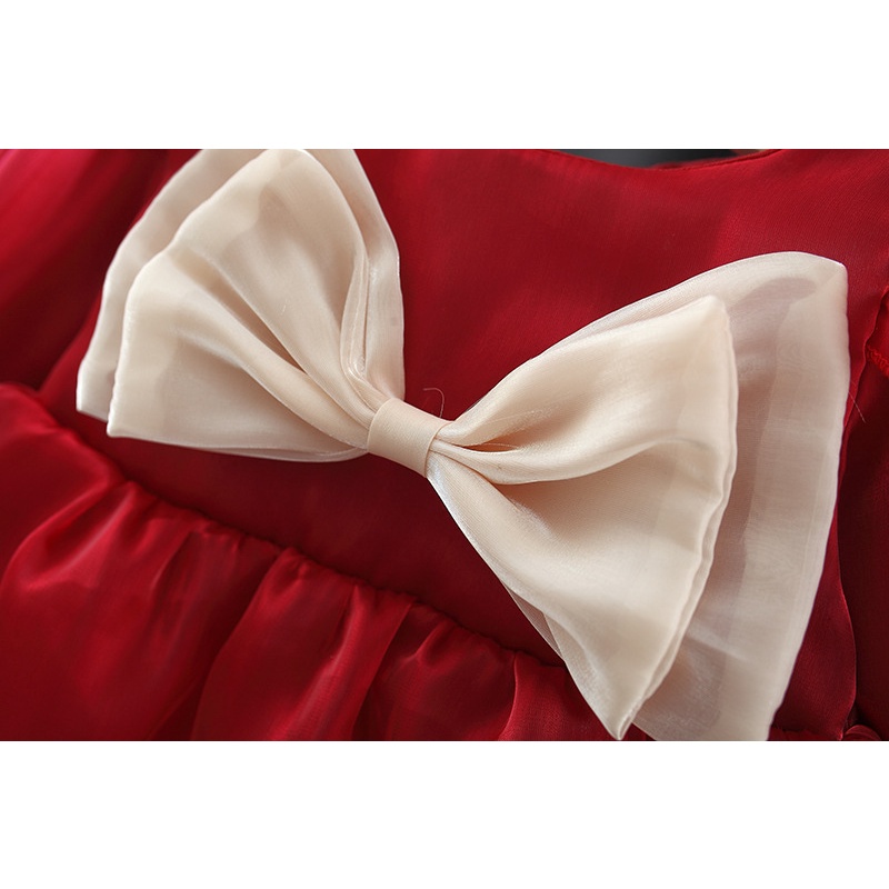 Đầm Công Chúa Tay Dài Đính Nơ Màu Sắc Ngọt Ngào Thời Trang Xuân Thu Cho Bé Gái