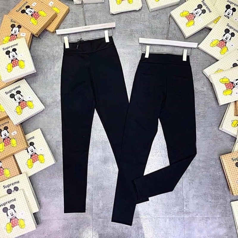 Quần legging nữ cạp cao có túi nâng mông cạp chun quần  đen dài co giãn gen bụng vải cotton ARA Q3