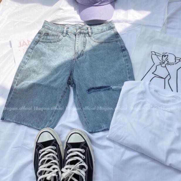 Quần Jeans Ngố Nữ Rách 1 Line