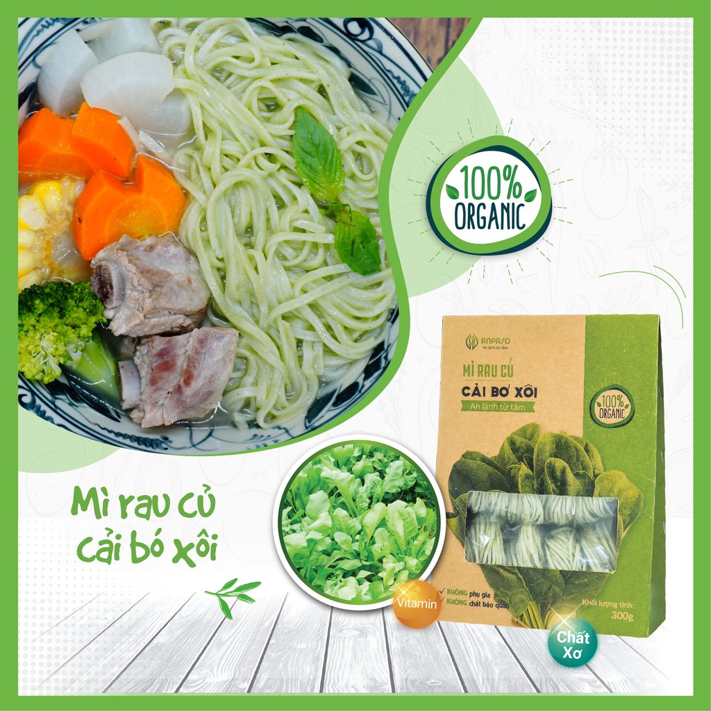 Mì Rau Củ Giảm Cân Organic Hữu Cơ Cải Bó Xôi Anpaso, mỳ rau củ Eat clean, ăn chay, không chiên nóng 300g | BigBuy360 - bigbuy360.vn