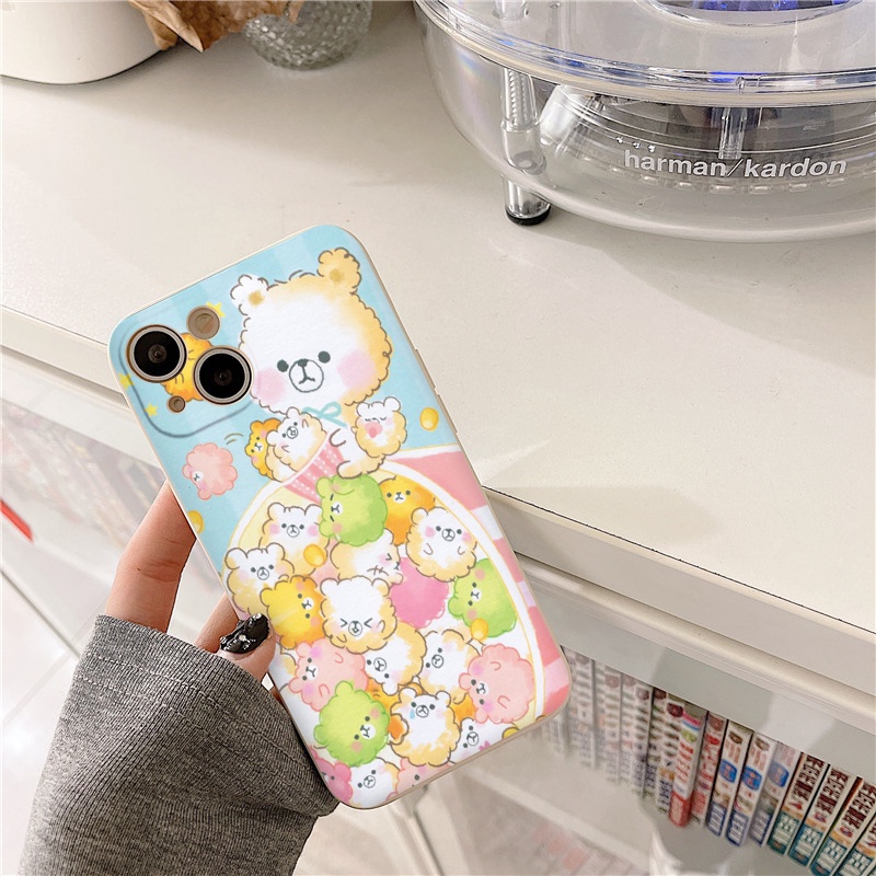 Ốp iphone cạnh vuông Bỏng ngô Gấu dễ thương cho ip 6/8/7/plus/x/xr/xsmax/12 pro max/11pro max/13 pro max-nt042