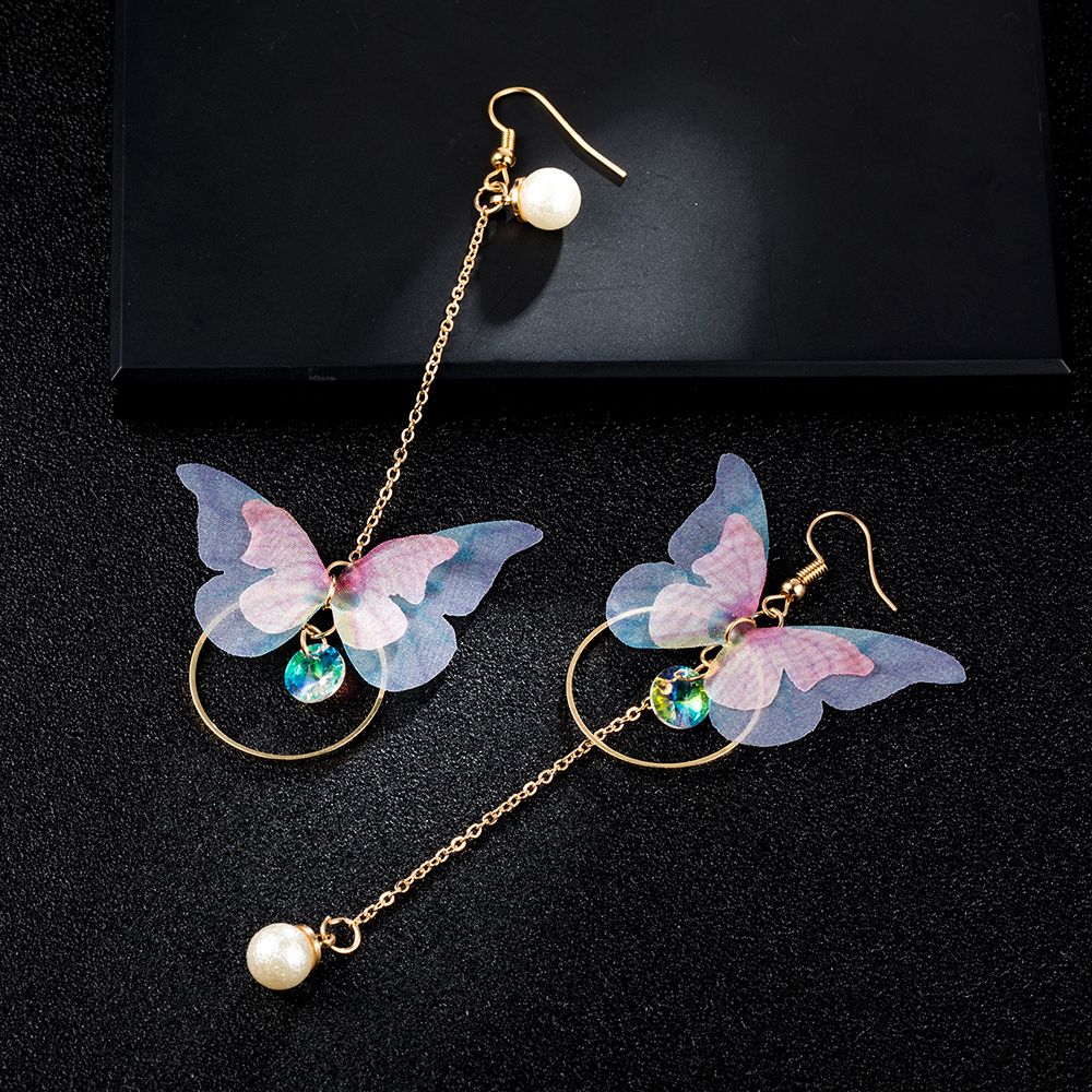 Hoa Tai Dáng Dài Hình Cánh Bướm Đính Ngọc Trai Nhân Tạo Thời Trang