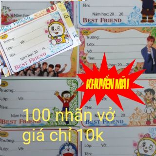 Combo 100 nhãn vở tự dính nhiều hình đẹp giá chỉ 10.000VND