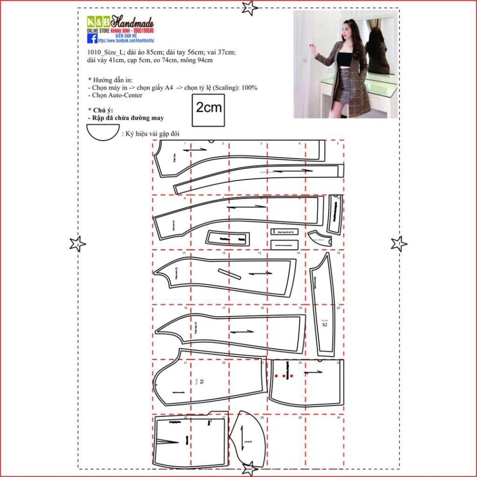 [GIÁ GỐC] Rập giấy mã 1010- rập bộ chân váy áo khoác ngoài (Bản vẽ)