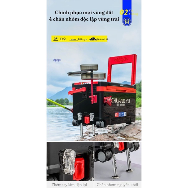 Thùng Câu Đài cao cấp Chuang Yu 42l , thiết kế bánh xe di chuyển tiện lợi, giữ nhiệt cực tốt , giải quyết mọi địa hình