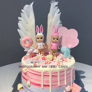 Set trang trí bánh kem Thỏ hồng & trắng