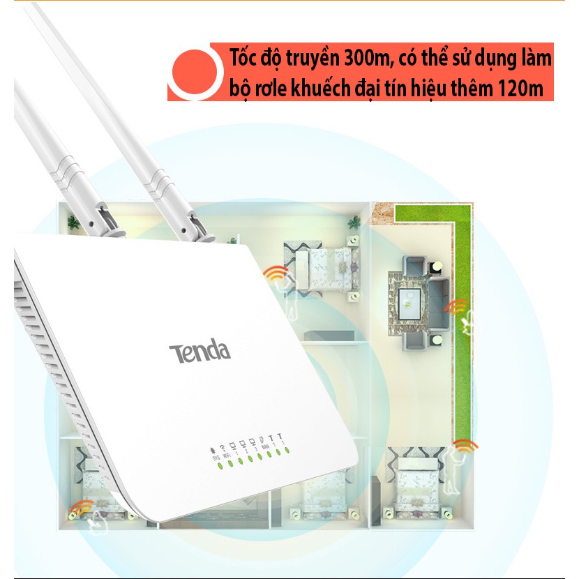 Bộ phát wifi Tenda F3 3 râu xuyên tường cao cấp, bộ phát wifi băng tần chuẩn tốc 300M, MDT105