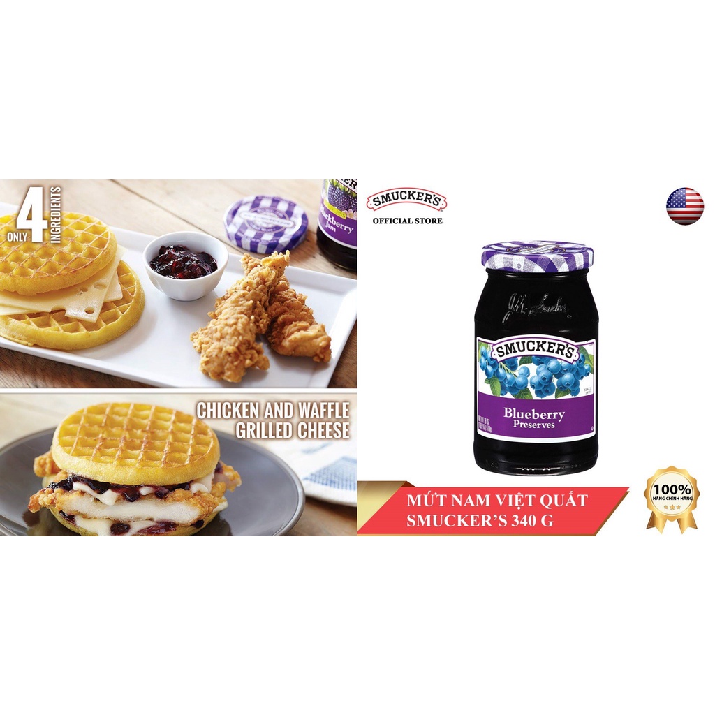 Mứt Nam Việt Quất/ Mâm xôi/ Dâu/ Cam Ngọt Smucker's Hũ 340g (Mỹ)