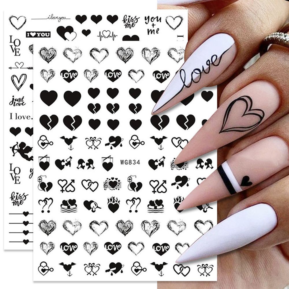 [Hàng mới về] Miếng dán trang trí móng họa tiết trái tim/ly rượu vang/chữ cái tiếng anh thích hợp cho lễ tình nhân
