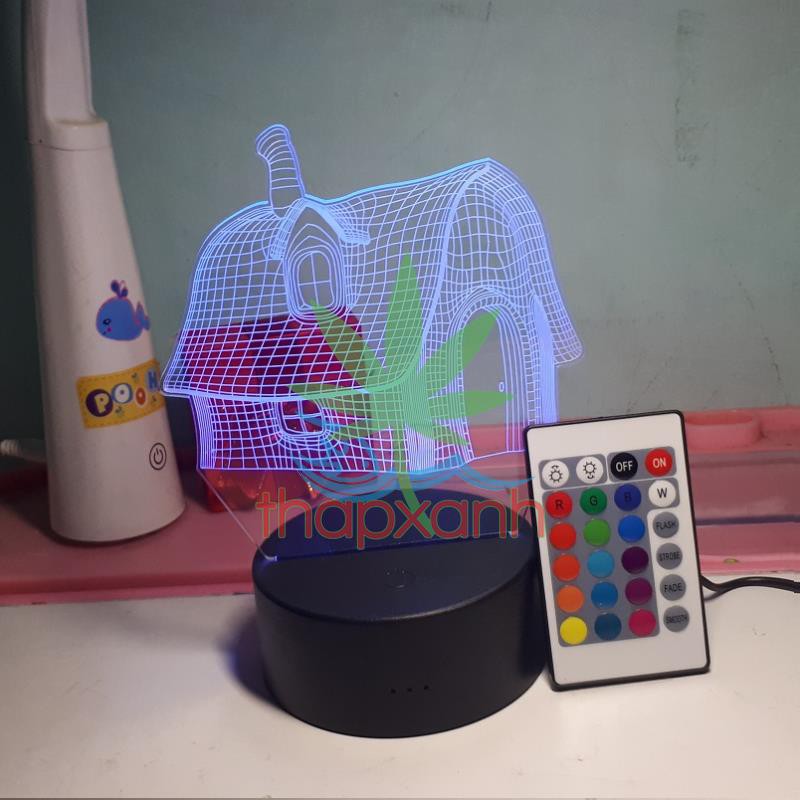 Đèn ngủ, Đèn trang trí Led 3D, Đèn ngủ 16 màu mini có điều khiển Nhà 7 chú lùn