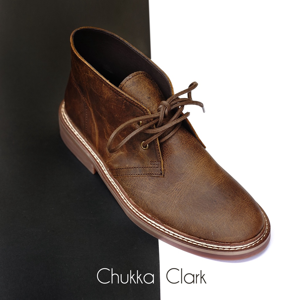 [CAO CẤP] Giày boot nam cổ lửng CHUKKA NÂU dây buộc da bò sáp 2lớp mũi tròn đế khâu cá tính bụi bặm Sartorial BH1 năm