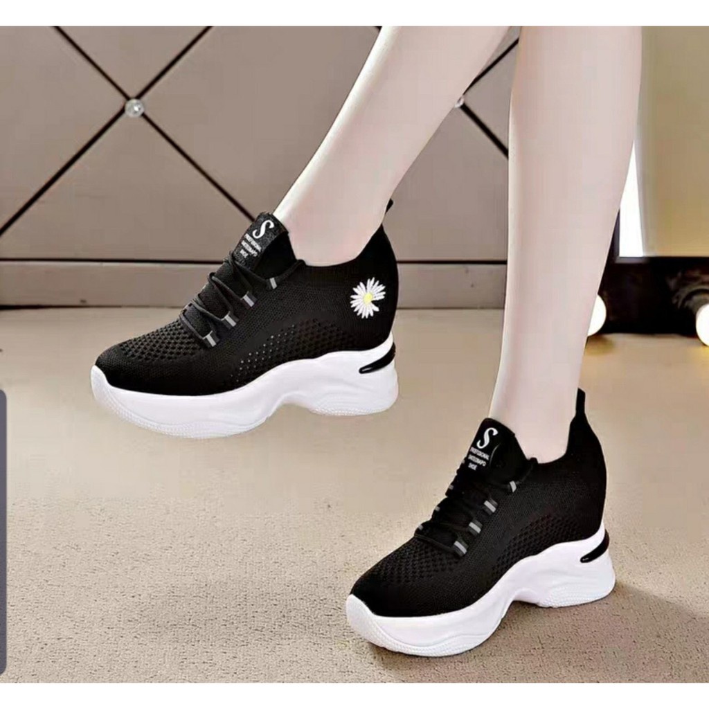 Giày thể thao nữ độn đế 7cm phối vạch phản quang chất vải lưới cực thoáng ️🏸