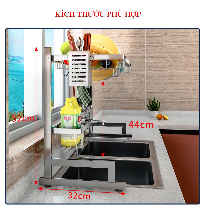 [KỆ INOX] Giá kệ nhà bếp, kệ chén bát đĩa đặt trên chậu rửa - kệ inox 304 cao cấp (cỡ 65cm, 85cm, 91cm) - Màu trắng