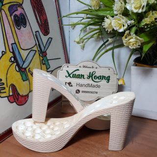 Đế sale gót vuông màu kem cao 10p sz 35--36-38-39