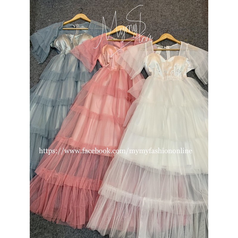 Đầm maxi dự tiệc xếp tầng tay loa TRIPBLE T DRESS -size M/L (kèm ảnh/video thật) MS302V