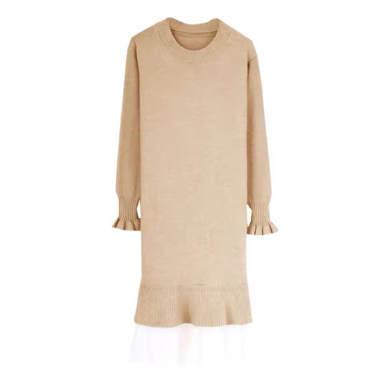 Đầm len dệt kim dáng dài xoè chân voan thả sức dịu dàng