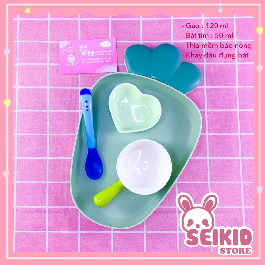 Combo Set Bát Sứ Ăn Dặm Hình Dâu, Mây Cho Bé Đủ Màu Ngộ Nghĩnh Kèm Thìa Báo Nóng Seikid Store