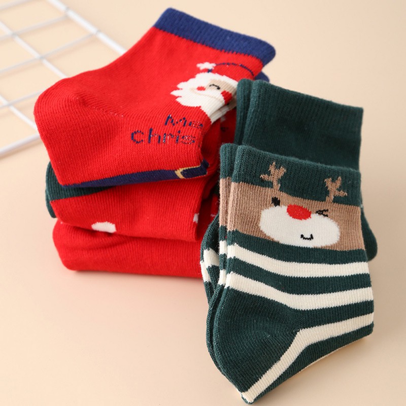 5 Đôi tất cotton mềm mại họa tiết giáng sinh dễ thương cho bé 1-12 tuổi