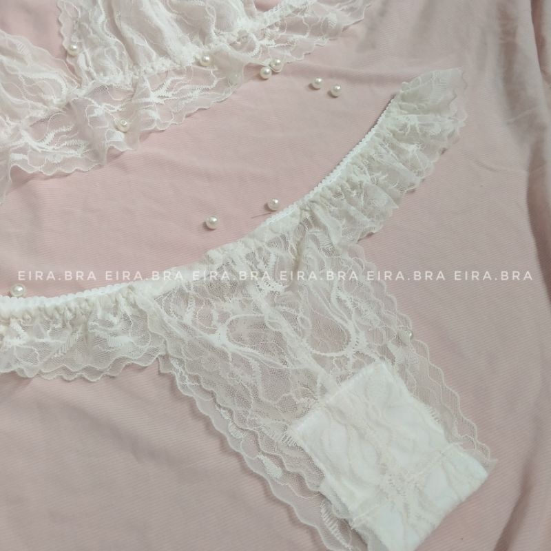 [BRA007] Set bralete ren không gọng, quần cánh tiên, màu kem nhét mút [TẶNG KÈM MÚT]