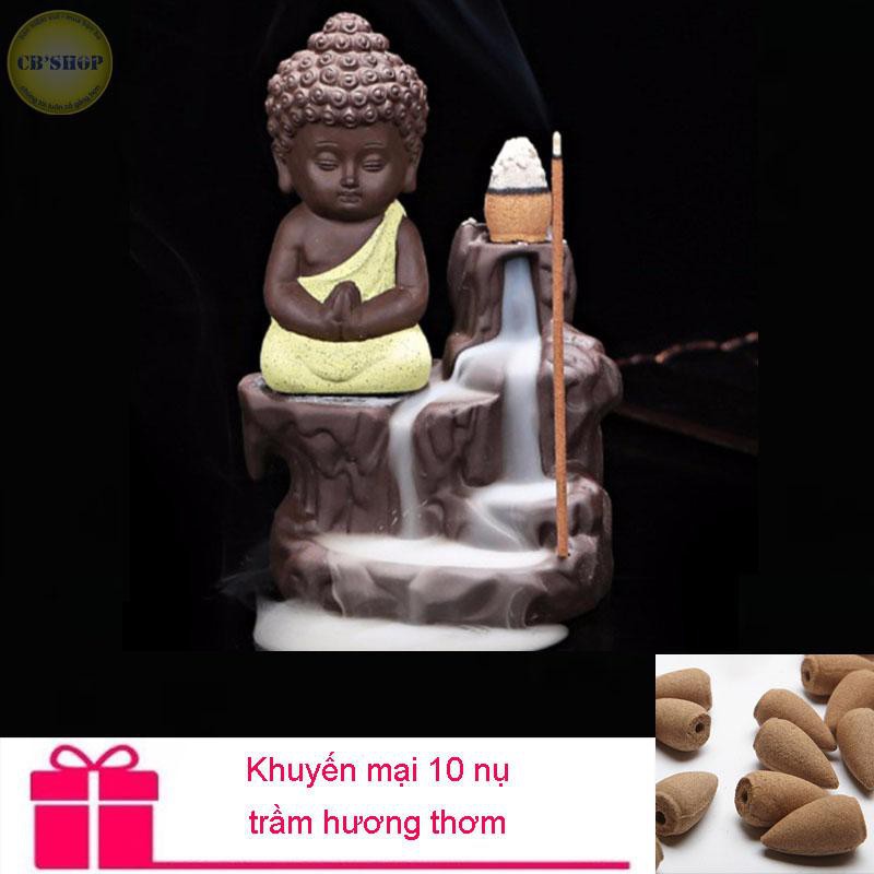 Thác khói đốt trầm hình Phật - Khuyến mại 10 nụ trầm hương (CB-Shop)