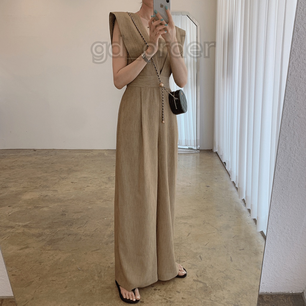 [CÓ SẴN] J2|Jumpsuit cổ vuông cộc tay quần ống rộng khí chât thanh lịch Hàn quốc gd_order