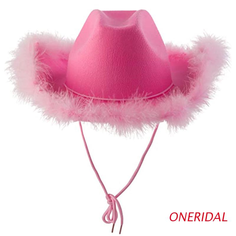 Oneri Mũ Cao Bồi Cao Bồi Đính Lông Vũ Màu Hồng Dễ Phối Đồ Cho Halloween