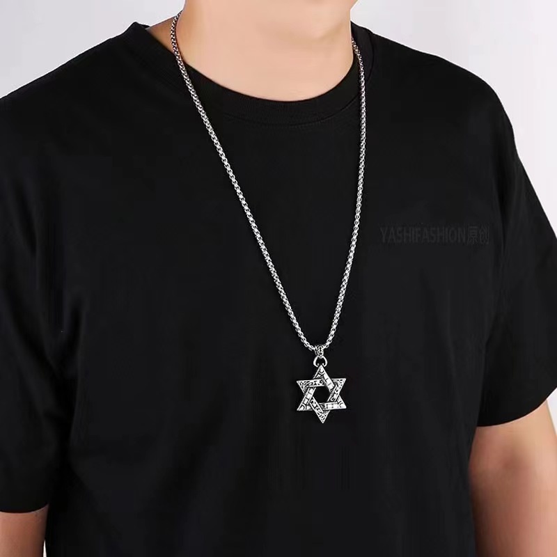 Vòng cổ Thép Titan Mặt Ngôi Sao Sáu Cánh Phong Cách hip hop Cho Nam Nữ