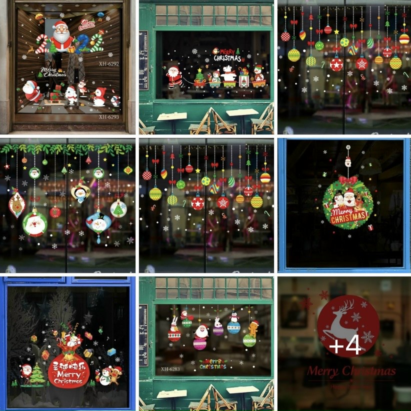 Decal trang trí giáng sinh dán cửa kính hình cây thông ông già noel (anthudogidung)