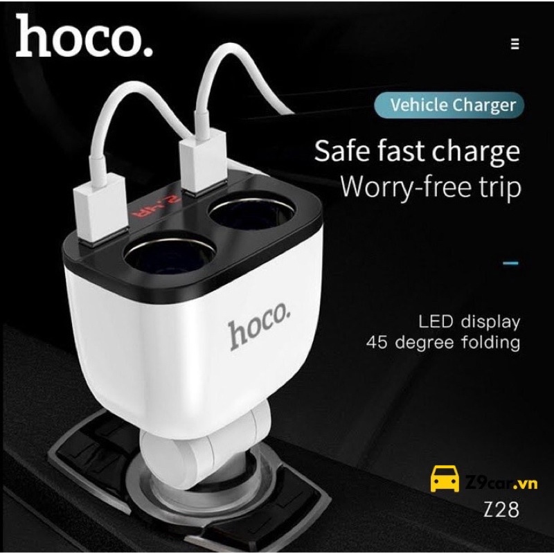 Bộ Chia Tẩu Sạc HOCO Z28 được tích hợp 2 Cổng USB màn hình LED Hiển Thị Dòng Điện