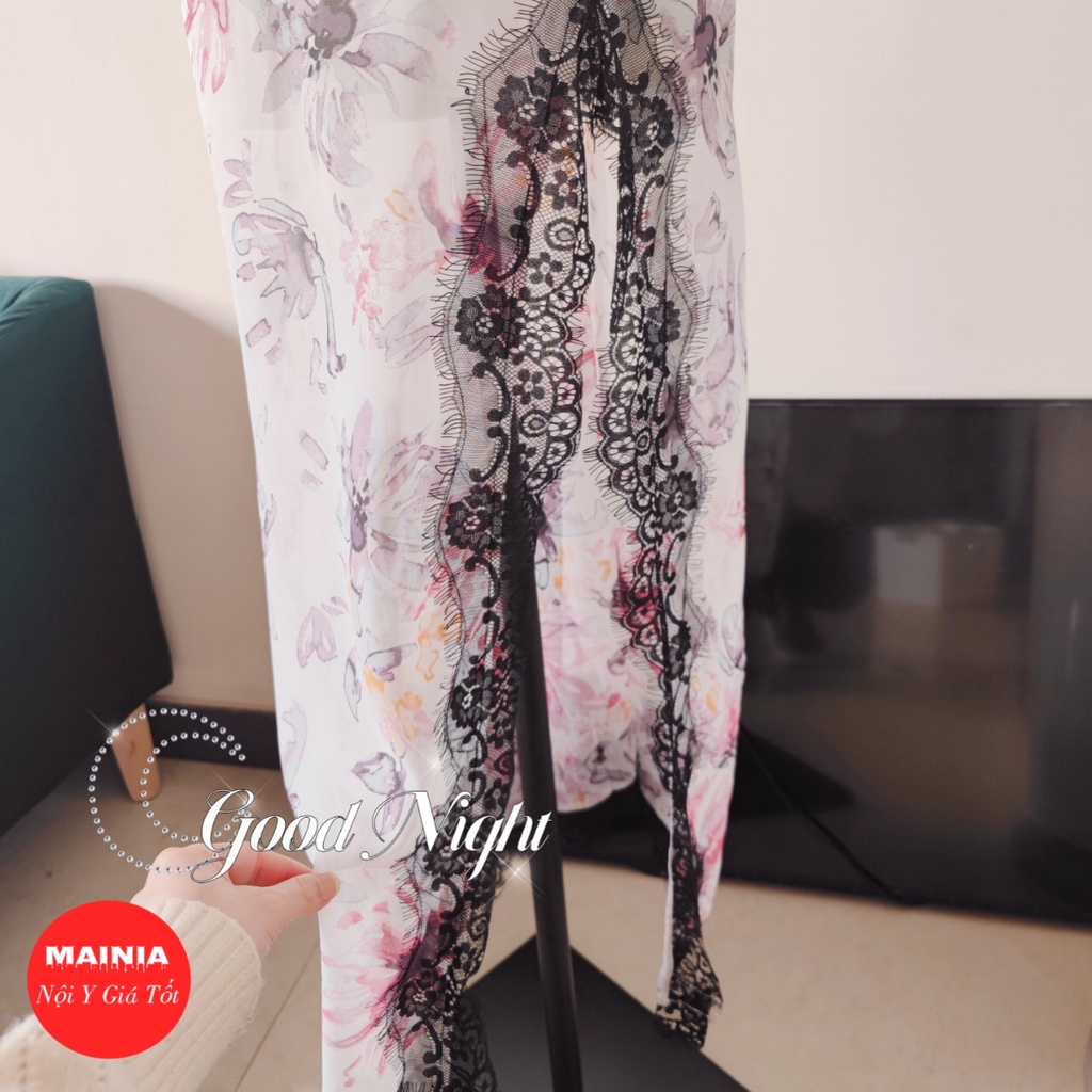 Đầm Ngủ Váy Ngủ Voan Hoa Hai Dây Phối Ren Xẻ Đùi Gợi Cảm Sexy Quyến Rũ Mainia Shop