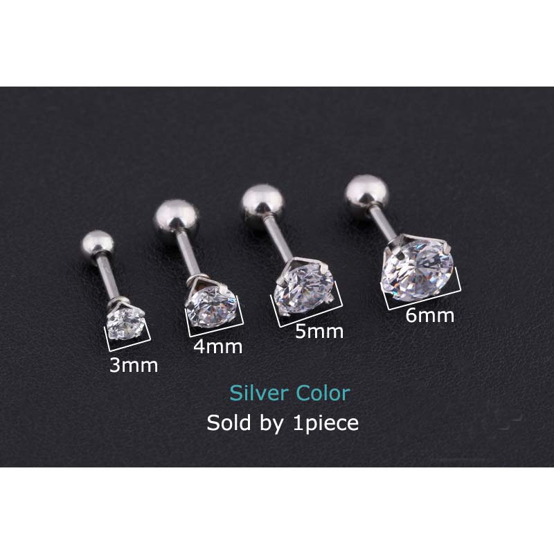 Khuyên Tai Đơn Đính Đá Thời Trang Cá Tính 18g / 6mm