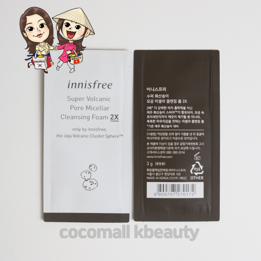 Sample Sữa Rửa Mặt Tạo Bọt Từ Tro Núi Lửa Innisfree Super Volcanic Pore Micellar Cleansing Foam 2x cocomallkbeauty