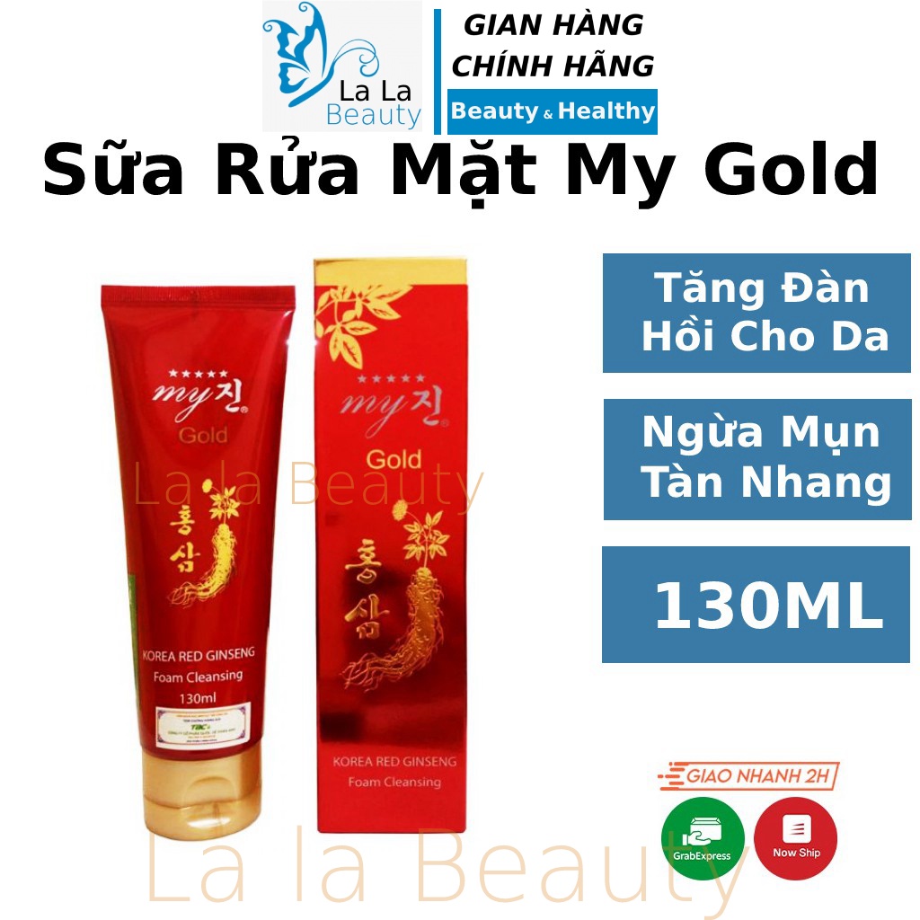 Sữa rửa mặt sâm đỏ My Gold 130ml cho da dầu mụn nhạy cảm hỗn hợp khô tạo bọt thải độc trà xanh rau củ La La Cosmetic