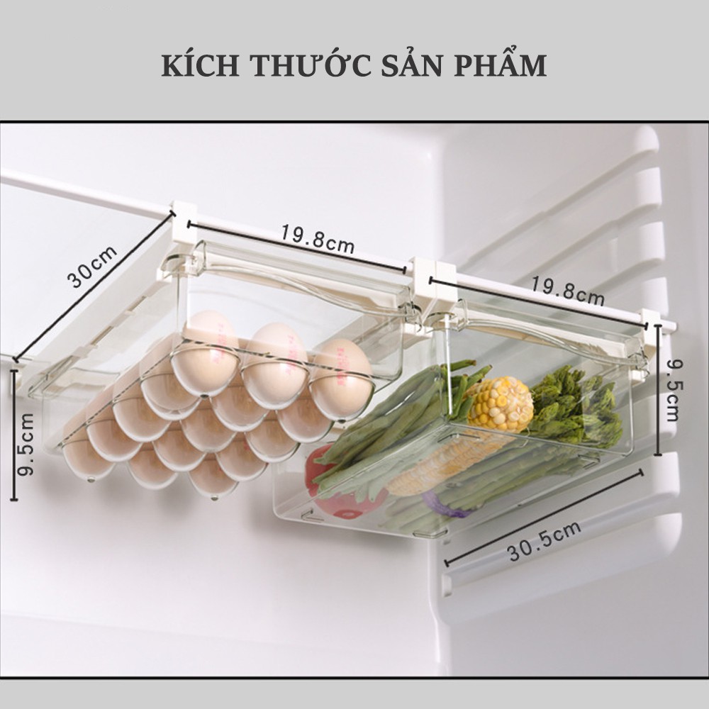 Khay Tủ Lạnh đựng thực phẩm thông minh, Khay nhựa trong suốt đựng đồ ăn Kéo ra Kéo vào