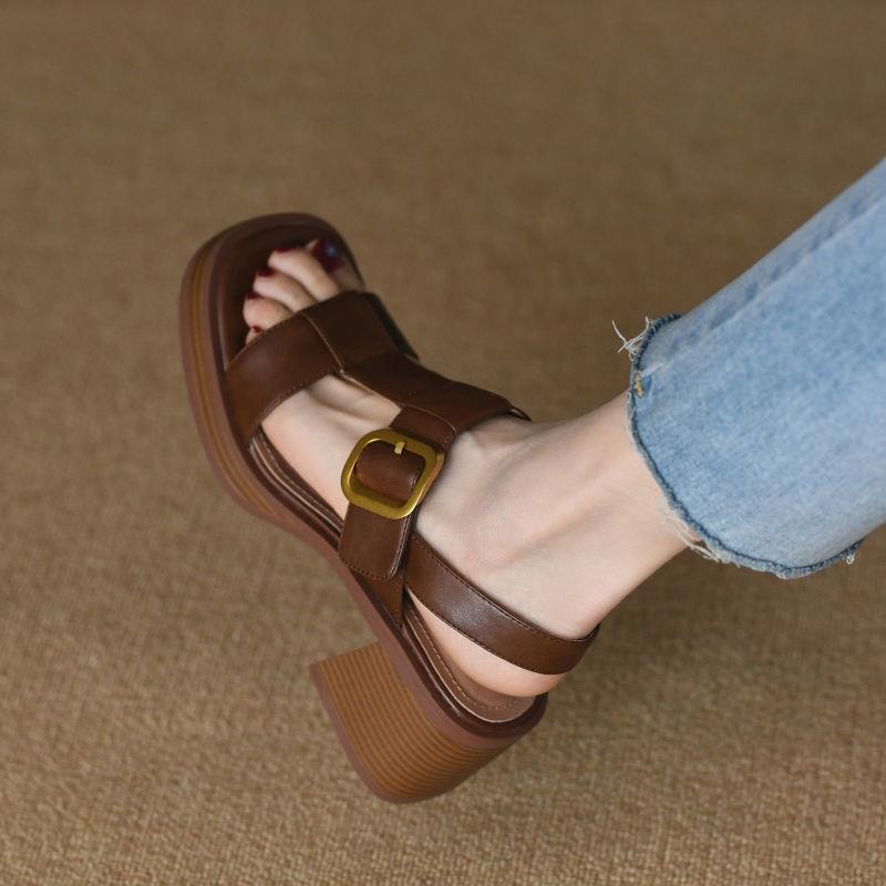 Giày Sandal Cao Gót Hở Ngón Phong Cách Anh Quốc Cổ Điển Thanh Lịch Dành Cho Nữ